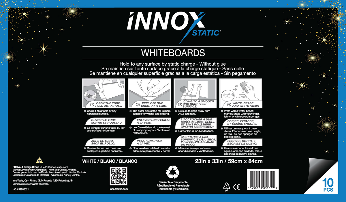 Whiteboards-Electrostatic-Added-Reusable-Sheets-White-&amp;-Clear - innoXstatic.com